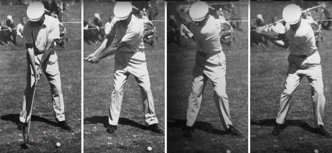 The excerpt from Ben Hogan's Five Lessons showing upwards swing.