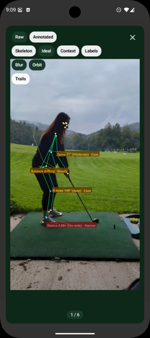 Annotating key points and angles on the human body by the address with Fairway: Golf Coach and Journal app.